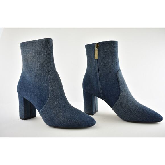 Saint Laurent Lou 75 Blue Jeans Denim YSL Zip Block Heel Ankle Bootie Boot 36.5 - Picture 4 of 12